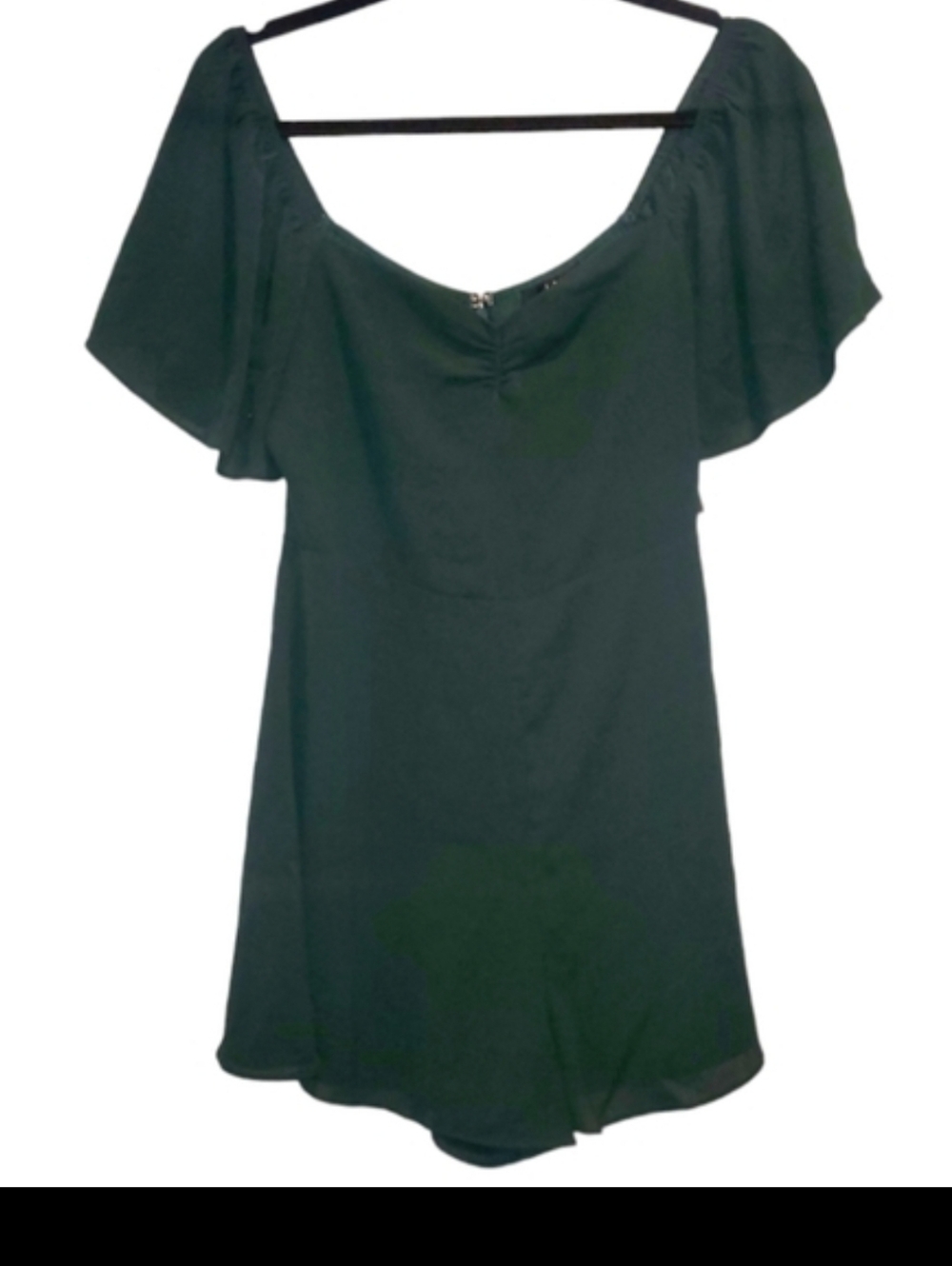 Lulu's NWT Playful Passion Emerald Green Flutter Sleeve Romper - Picture 7 of 11